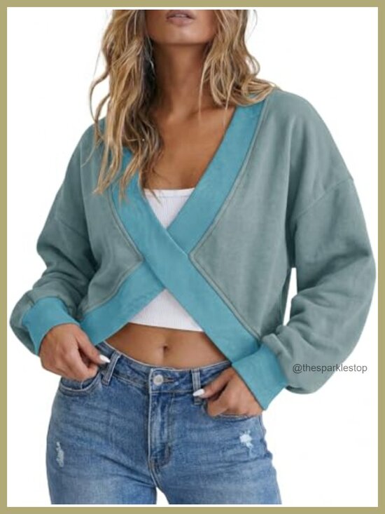 Tops - Reversible Wrap Sweatshirt Off Shoulder Long Sleeve Athletic Workout Top Y2K